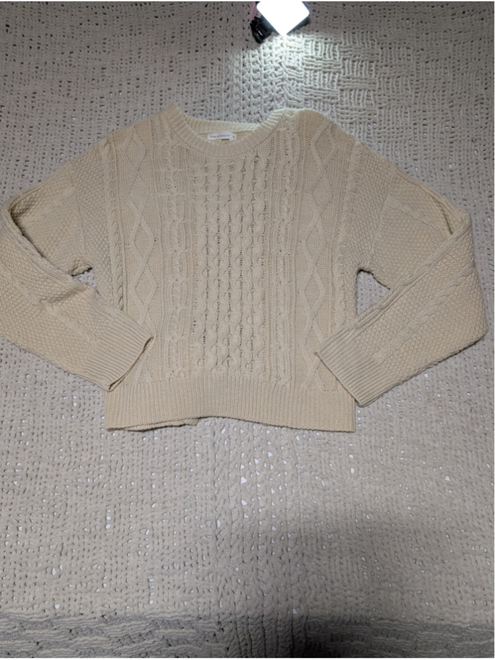 Women's Moon & Madison Beige Cable Knit Tie-Back Sweater XL